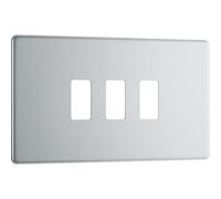 BG RFBS3 Flatplate Screwless 3G Grid Front Plate - Brushed Steel