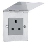 BG SBS23G/FR Flatplate Screwed 1G 13A Unswitched Floor Socket - Grey Insert - Brushed Steel