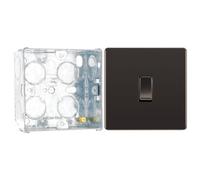 BG Screwless Black Nickel 20A 16AX 2 Way Single Light Switch FBN12 with 35mm Steel Back Box