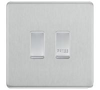 BG Screwless Brushed Steel 2-Gang Grid Switch Kit - 20A 2-Way & Retractive PRESS Module | Modular System