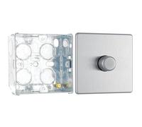 BG Screwless Brushed Steel 200W 2 Way Single Trailing Edge Dimmer Switch FBS81 with 35mm Steel Back Box