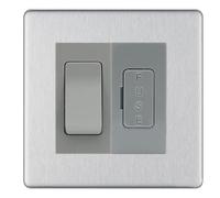 BG Screwless Brushed Steel 20A Intermediate Switch with 13A Fused Spur Plate - Grey Insert