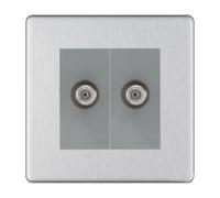 BG Screwless Brushed Steel Double Satellite Socket FBS642G