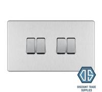 BG Screwless Brushed Steel Light Switch FBS12 FBS42 FBS43 FBS44 2 Way 1-4 Gang