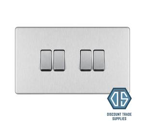 BG Screwless Brushed Steel Light Switch FBS12 FBS42 FBS43 FBS44 2 Way 1-4 Gang