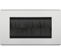BG Screwless Brushed Steel Satin Double 4 Gang Brush Cable Wall Plate TV Black