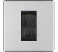 BG Screwless Brushed Steel Satin Single 1 Gang Brush Cable Wall Plate TV Black