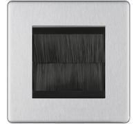 BG Screwless Brushed Steel Satin Single 2 Gang Brush Cable Wall Plate TV Black