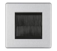 BG Screwless Brushed Steel Single 2 Gang Brush Cable Entry Wall Plate Black Insert Square