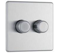 Screwless Flatplate Brushed Steel Double Intelligent Led Dimmer Switch 2-Way Push On/Off FBS82-01