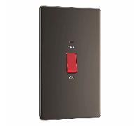 BG Electrical Large Cooker Control Switch Unit with LED Power Indicator, Double Plate, Double Pole, Screwless Front Plate, Premium Flatplate, Black Nickel, 45A, FBN72