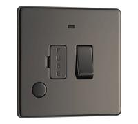 BG Screwless Flatplate Black Nickel Switched 13A Fused Connection Unit, With Power Indicator And Cable Outlet - FBN53
