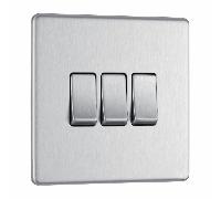 Screwless Flatplate Brushed Steel Triple Switch 10Ax 2 Way FBS43-01