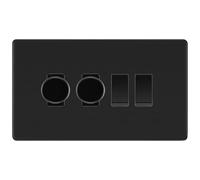 BG Screwless Flatplate Matt Black 4 Gang Grid Switch 2x Trailing Edge LED Dimmer 2x 2 Way