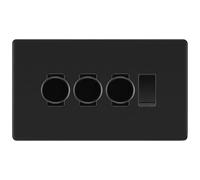 BG Screwless Flatplate Matt Black 4 Gang Grid Switch 3x Trailing Edge LED Dimmer 1x 2 Way