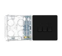 BG Screwless Matt Black 20A 16AX 2 Way Triple Light Switch FFB43 with 35mm Steel Back Box