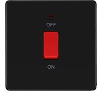 BG Screwless Matt Black 45A DP Single Cooker Switch Indicator FFB74