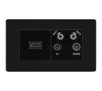 BG Screwless Matt Black 4G Faceplate with HDMI + TV/FM/SAT Module - Black Insert