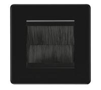 BG Screwless Matt Black Single 2 Gang Brush Cable Entry Wall Plate Black Insert Square