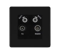 BG Screwless Matt Black TV/FM/2x SAT Quadplex Socket - Black Insert
