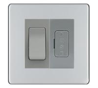 BG Screwless Polished Chrome 2 Way Light Switch with 13A Fused Spur Plate - Grey Insert - Kitchen, Bathroom & Utility Room