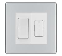BG Screwless Polished Chrome 2 Way Light Switch with 13A Fused Spur Plate - White Insert - Kitchen, Bathroom & Utility Room