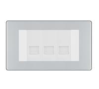 BG Screwless Polished Chrome 3 Gang RJ11 Telephone Socket Euro Module - White Insert