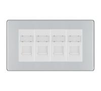 BG Screwless Polished Chrome 4 Gang RJ45 CAT6 Data Socket Outlet, IDC Type FPCRJ454W