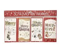 BG Tulip Studios 3D Christmas Xmas Money Cash Gift Wallets & Envelopes, Silver Gold Designs - Pack of 4