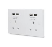 Bg White Double 13A Raised Square Unswitched Screwed Socket With Usb, 4.2 X4