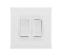 BG White Moulded 2-Gang Light Switch 1x 2-Way + 1x Intermediate - White Inserts