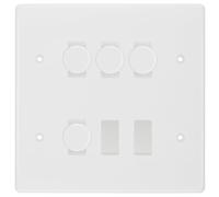 BG White Moulded 6 Gang Switch 4x Trailing Edge LED Dimmer, 1x Intermediate, 1x 2-Way Switch
