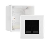 BG White Moulded Double RJ11 Telephone Socket Euro Module with 50mm Back Box - Black Insert