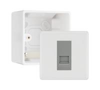 BG White Moulded Single RJ11 Telephone Socket Euro Module with 50mm Back Box - Grey Insert