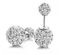 BG&WLing Front Back Earrings Crystal Ball Earring Studs Sparkly Double Ball Sterling Silver Post Stud Earrings Hypoallergenic Dainty Jewelry for Women, Sterling Silver, crystal