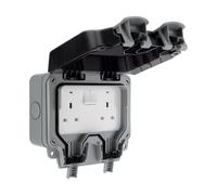 BG Electrical Outdoor Double Switched Power Wall Plug Socket, Weatherproof, Nexus Storm, Grey, 13A, IP66 Rated, WP22