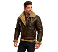 BGA Shearling Leather Jacket Mens - Bikers Gear Bomber Jacket Men Real Sheepskin Leather Aviator Flight Flying Winter Coat (UK, Alpha, L, Regular, Regular, Standard, Brown)