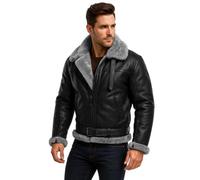 BGA Shearling Leather Jacket Mens - Bikers Gear Bomber Jacket Men Real Sheepskin Leather Aviator Flight Flying Winter Coat (UK, Alpha, L, Regular, Regular, Standard, Gray)