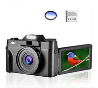 BGAZA 48MP Digital Camera 4K Vlog Camcorder 3.0" 180° Flip Screen Selfie Digital Webcam For Wide Angle Macro Lens(16G TFCard,With Filter)