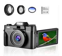 BGAZA 48MP Digital Camera 4K Vlog Camcorder 3.0" 180° Flip Screen Selfie Digital Webcam For Wide Angle Macro Lens(128G TF Card,With Lens Filter)