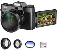 BGAZA Digital Photo Camera Vlog Camcorder For Webcam Wide Angle 16X Digital Zoom 48MP Photography 3 Inch Flip Screen(With 128GB TF card,Lens Filter)