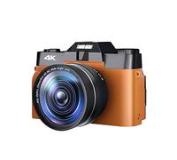 BGAZA Wide Angle Lens 48MP Digital Camera Photography Vlog Camcorder For Live Streaming Webcam 4K 16X Digital Zoom Selfie(128G TF Card,CDR10 Orange-Lens)