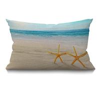 BGBDEIA Beach Starfish and Seas Oceans Blue Sky Seashells on the Sand Cushion Cover Farmhouse Décor Lumbar Pillow Cover Housewarming Gifts Family Room Décor 30 x 50 cm 12" x 20"