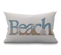 BGBDEIA Beach Vintage Wood Lettering Quote with Ocean Coastal Sea Starfish Lobster Scallop Summer Cotton Linen Decorative Cushion Cover Throw Pillow Case for Couch Sofa Bed,30 x 50 cm 12 X 20 Inches