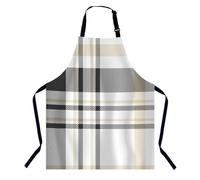 BGBDEIA Beige and White Plaid Check Kitchen Apron for Women Men, Unisex Adjustable Cooking Apron, Waterproof Apron for Home Kitchen, Restaurant, Coffee House