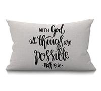 BGBDEIA Bible Verse Cushion Cover Farmhouse Religious christian hope with god All Things Are Possible Quote Decorations Pillow Cover Case for Sofa Couch Cotton Linen 30 x 50 cm 12x20 Inches