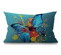 BGBDEIA Butterfly Cushion Cover Farmhouse Watercolor lotus Floral fantasy Splash Doodle painting Decorations Pillow Cover Case for Sofa Couch Cotton Linen 30 x 50 cm 12x20 Inches
