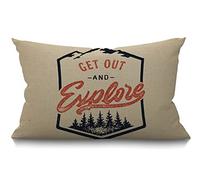 BGBDEIA Camping Cushion Cover 12x20 Inch Vintage Adventure Word Get Out and Explore with Trees Rectangle Pillow Cases Home Decorative Cotton Linen Throw Pillow Cover for Bed Sofa Red Brown 30x50 cm
