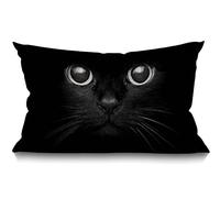 BGBDEIA Cat Cushion Cover,Cute Black Cat Face with Black Eye Cotton Linen Throw Pillow case Pillow Cover for Sofa Home Decorative Oblong 30 x 50 cm 12x20 Inches