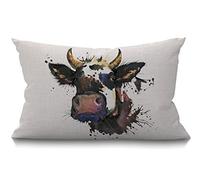 BGBDEIA Cow Cushion Cover, Watercolor Graphics Cow with Splash pillow covers, Rectangle throw pillowcase with invisible zipper for sofa & couch 30 x 50 cm(12 x 20 inch)